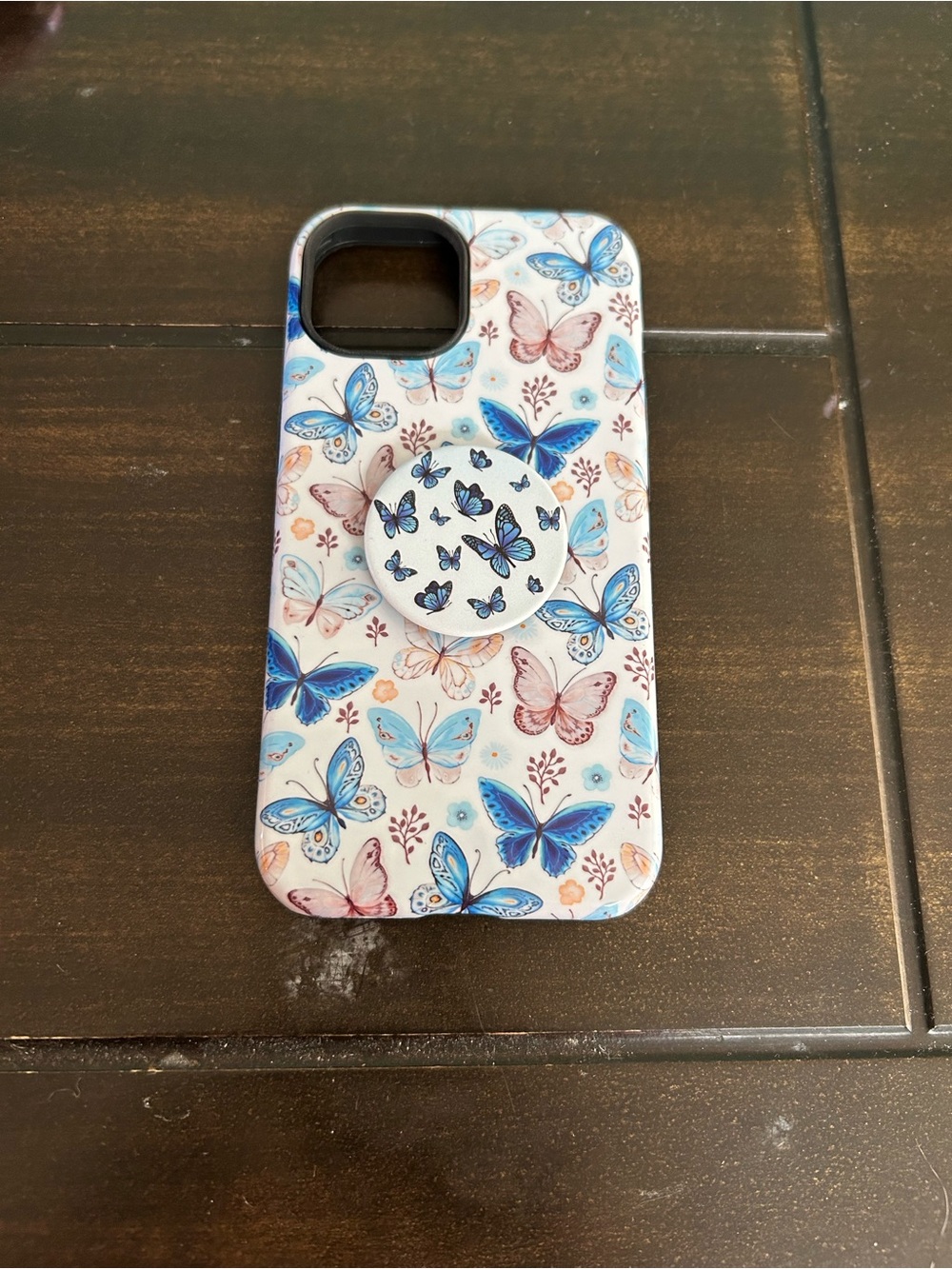 Butterfly Pattern Blue & Pink Phone Case with Grip for iPhone 14